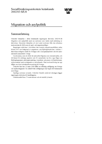 Omslaget till bet. 2002/03:SfU8