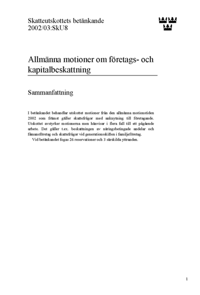 Omslaget till bet. 2002/03:SkU8