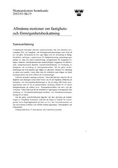Omslaget till bet. 2002/03:SkU9