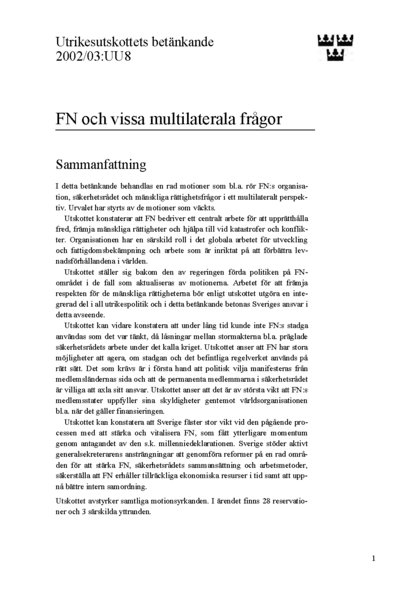 Omslaget till bet. 2002/03:UU8