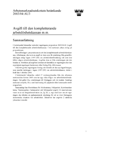Omslaget till bet. 2003/04:AU3