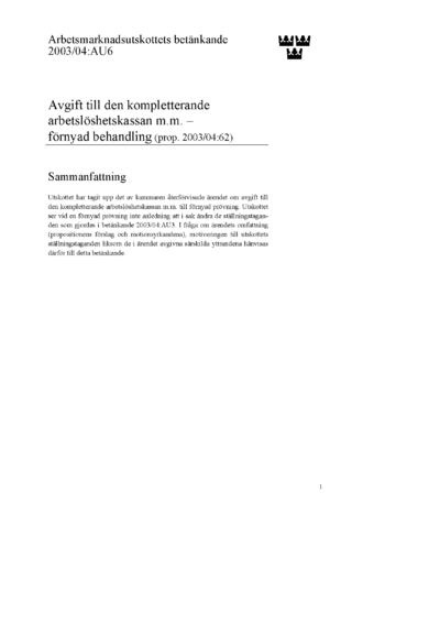 Omslaget till bet. 2003/04:AU6