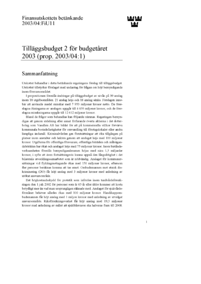 Omslaget till bet. 2003/04:FiU11