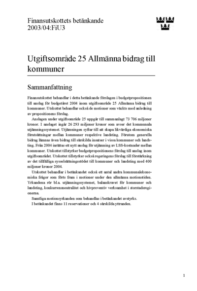 Omslaget till bet. 2003/04:FiU3