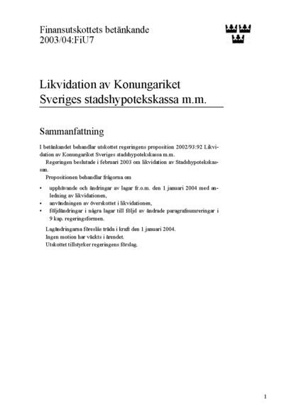 Omslaget till bet. 2003/04:FiU7