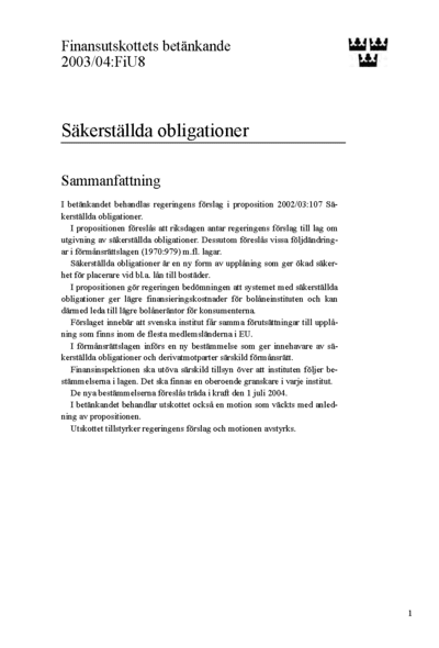 Omslaget till bet. 2003/04:FiU8