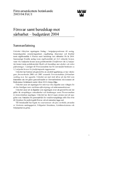 Omslaget till bet. 2003/04:FöU1