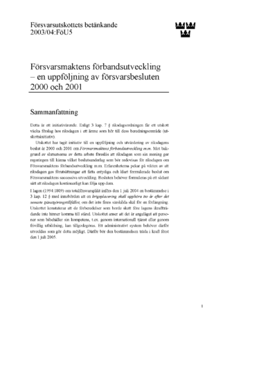 Omslaget till bet. 2003/04:FöU5