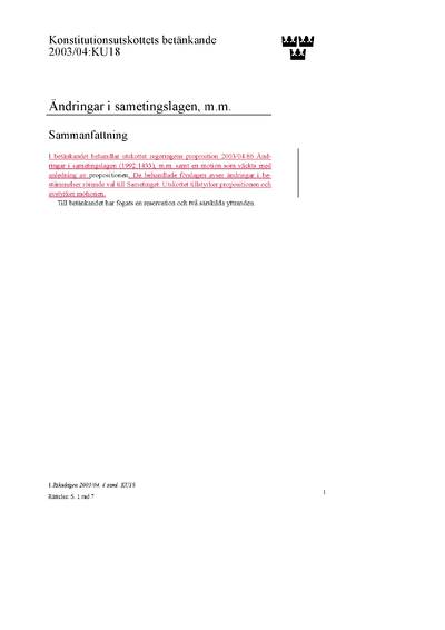 Omslaget till bet. 2003/04:KU18