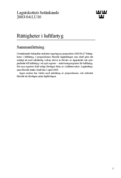 Omslaget till bet. 2003/04:LU10