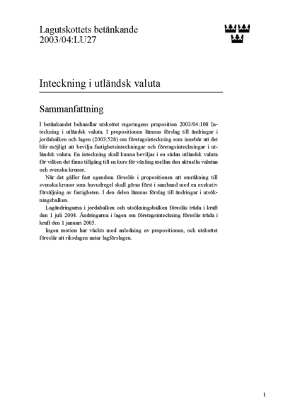 Omslaget till bet. 2003/04:LU27