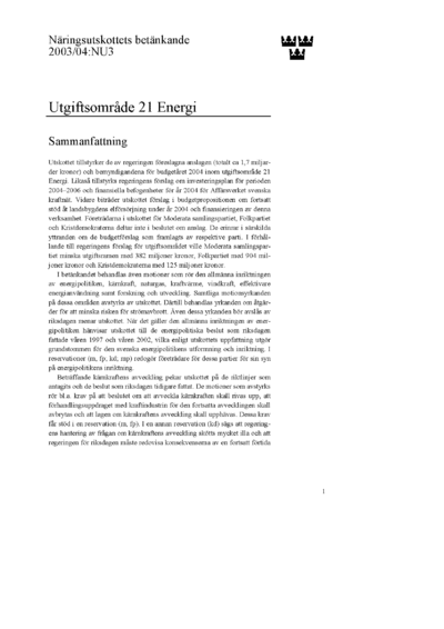 Omslaget till bet. 2003/04:NU3