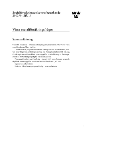 Omslaget till bet. 2003/04:SfU14