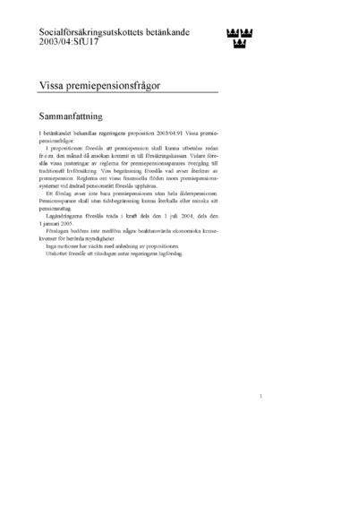 Omslaget till bet. 2003/04:SfU17