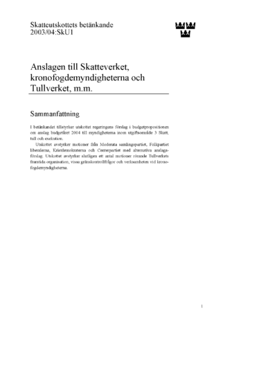 Omslaget till bet. 2003/04:SkU1