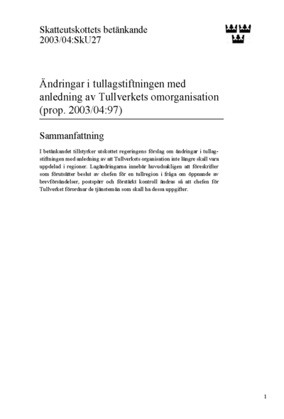 Omslaget till bet. 2003/04:SkU27