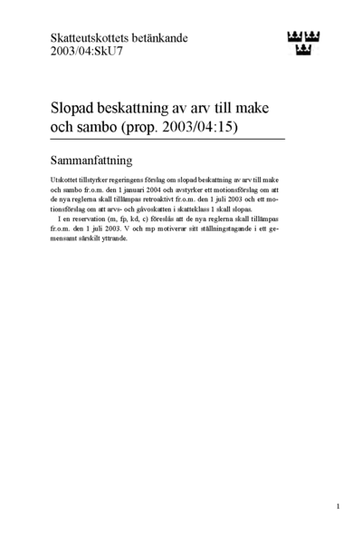 Omslaget till bet. 2003/04:SkU7