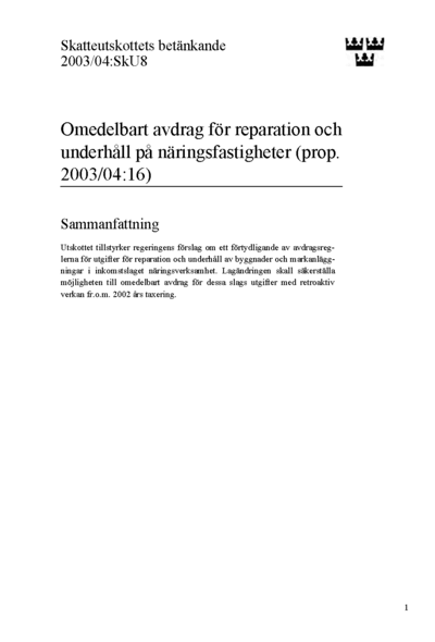 Omslaget till bet. 2003/04:SkU8