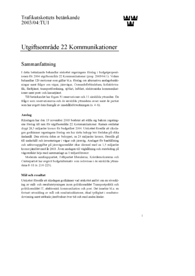 Omslaget till bet. 2003/04:TU1
