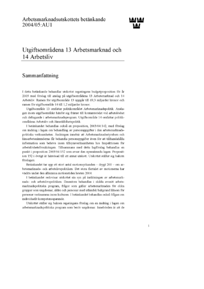 Omslaget till bet. 2004/05:AU1