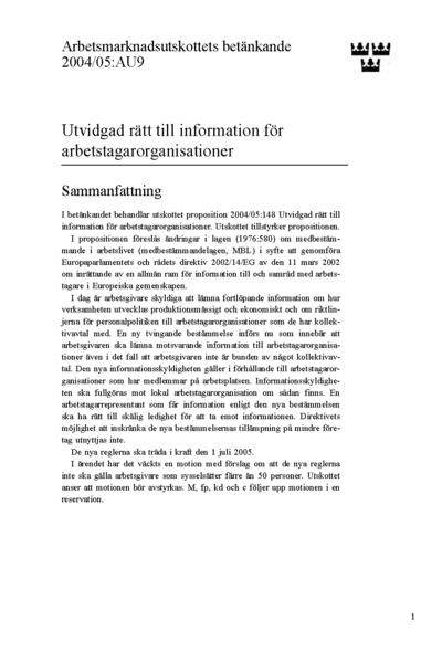 Omslaget till bet. 2004/05:AU9