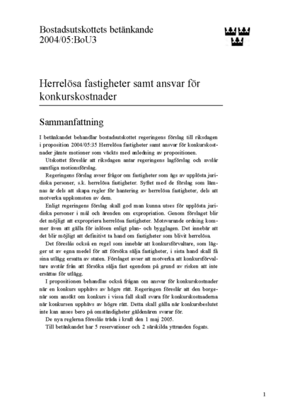 Omslaget till bet. 2004/05:BoU3