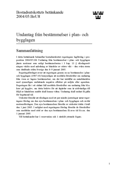 Omslaget till bet. 2004/05:BoU8