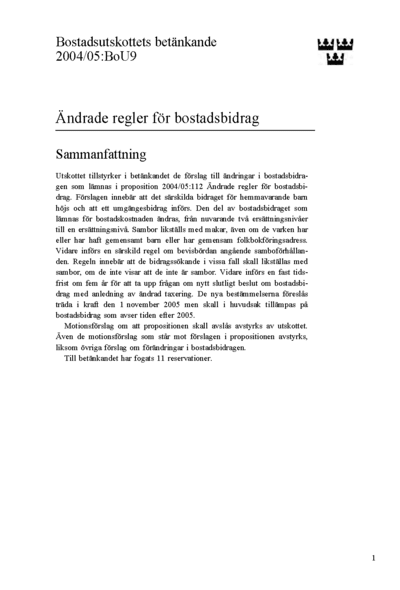 Omslaget till bet. 2004/05:BoU9