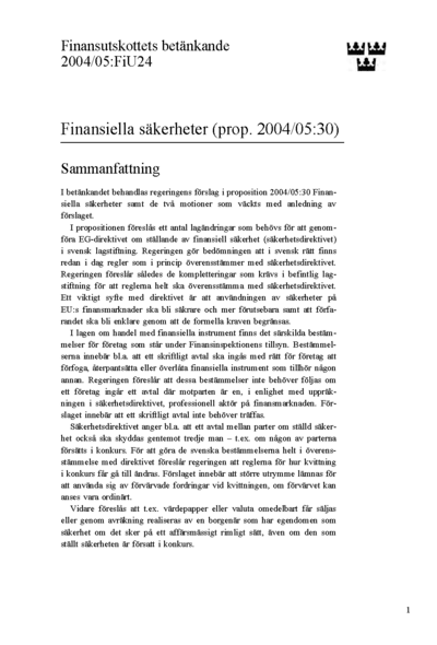 Omslaget till bet. 2004/05:FiU24