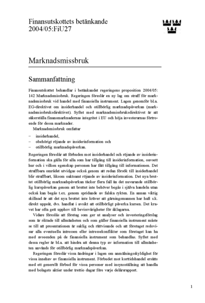 Omslaget till bet. 2004/05:FiU27