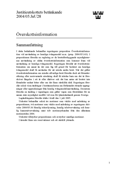 Omslaget till bet. 2004/05:JuU28