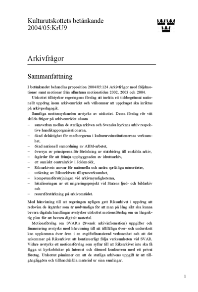 Omslaget till bet. 2004/05:KrU9