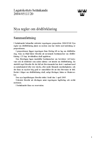 Omslaget till bet. 2004/05:LU20
