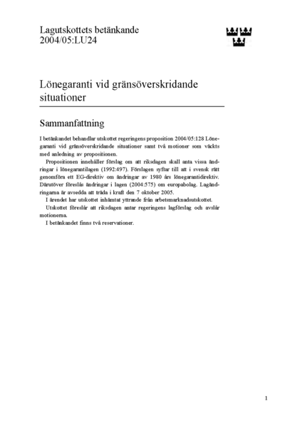 Omslaget till bet. 2004/05:LU24