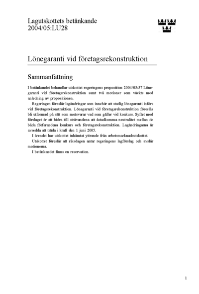 Omslaget till bet. 2004/05:LU28