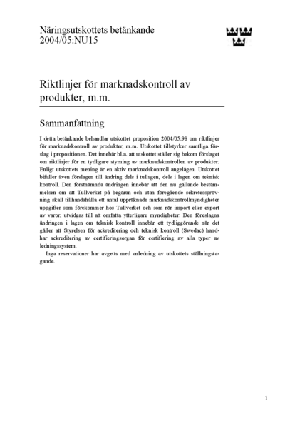 Omslaget till bet. 2004/05:NU15