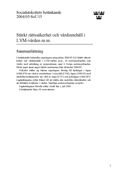 Omslaget till bet. 2004/05:SoU15