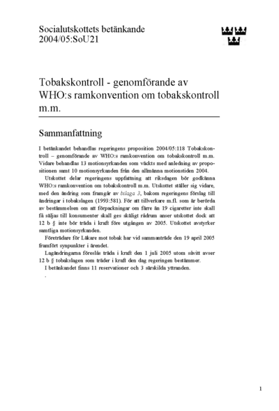 Omslaget till bet. 2004/05:SoU21