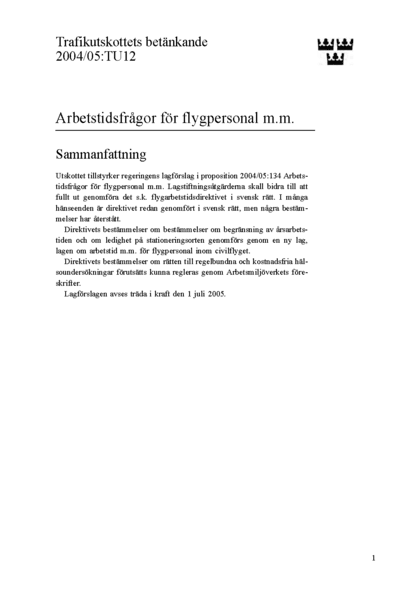 Omslaget till bet. 2004/05:TU12