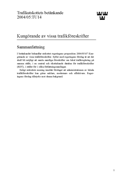 Omslaget till bet. 2004/05:TU14