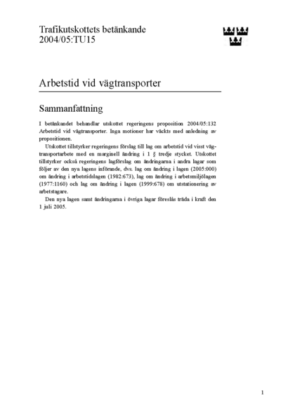 Omslaget till bet. 2004/05:TU15