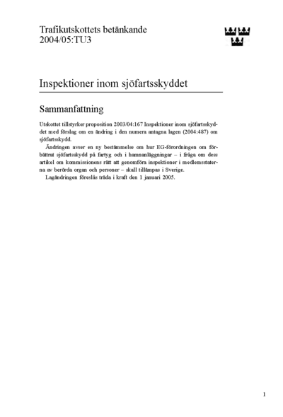 Omslaget till bet. 2004/05:TU3