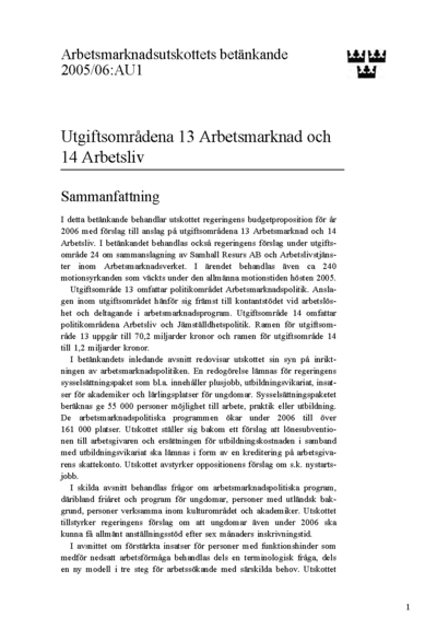 Omslaget till bet. 2005/06:AU1