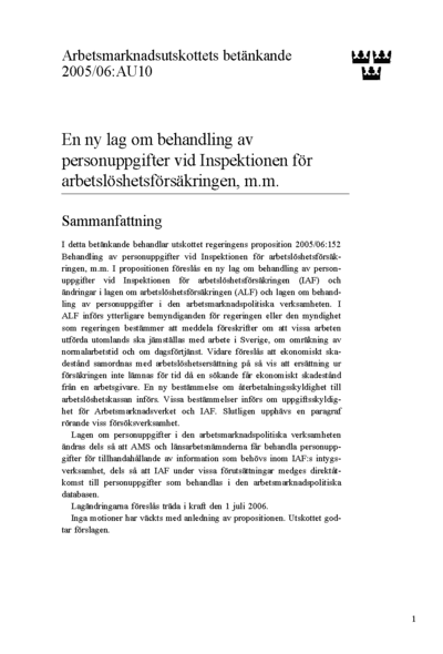 Omslaget till bet. 2005/06:AU10