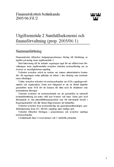 Omslaget till bet. 2005/06:FiU2