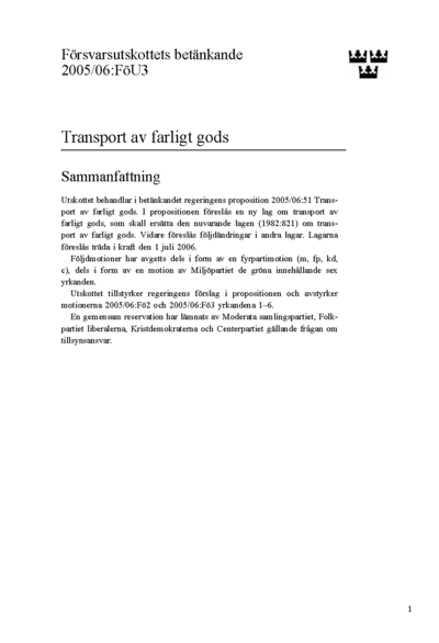 Omslaget till bet. 2005/06:FöU3