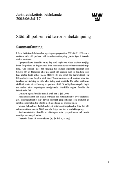 Omslaget till bet. 2005/06:JuU17