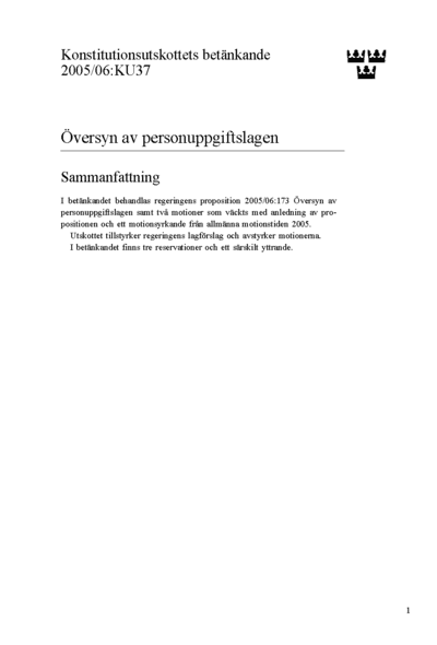 Omslaget till bet. 2005/06:KU37