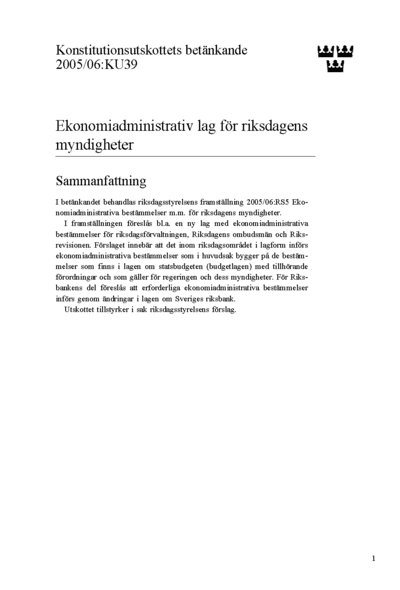 Omslaget till bet. 2005/06:KU39