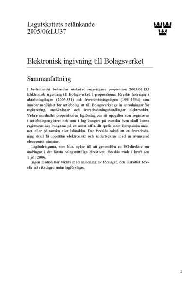 Omslaget till bet. 2005/06:LU37